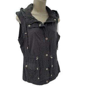 YMI Women’s Small Charcoal Hooded Utility Cargo Vest Jacket
